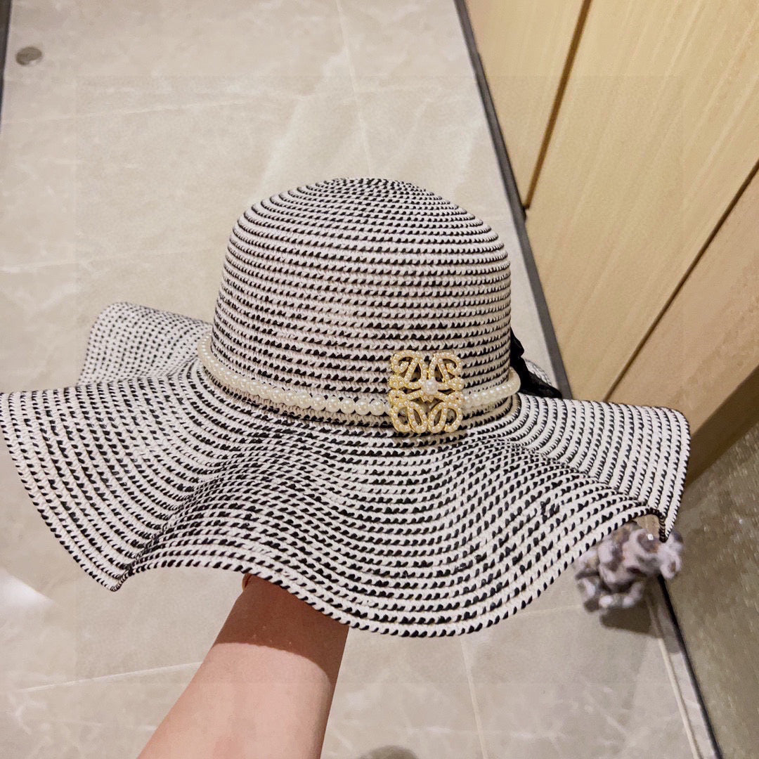 2025 new style ruffled pearl top hat straw hat