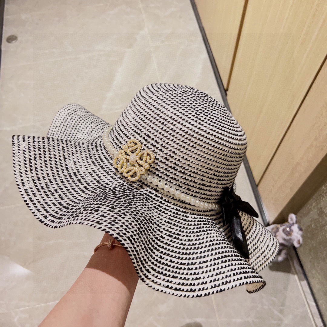2025 new style ruffled pearl top hat straw hat