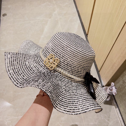 2025 new style ruffled pearl top hat straw hat