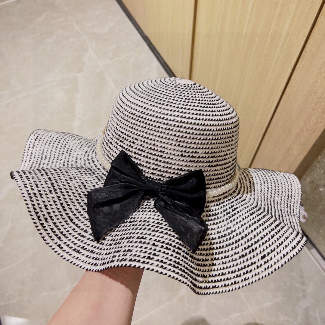 2025 new style ruffled pearl top hat straw hat