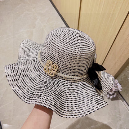 2025 new style ruffled pearl top hat straw hat