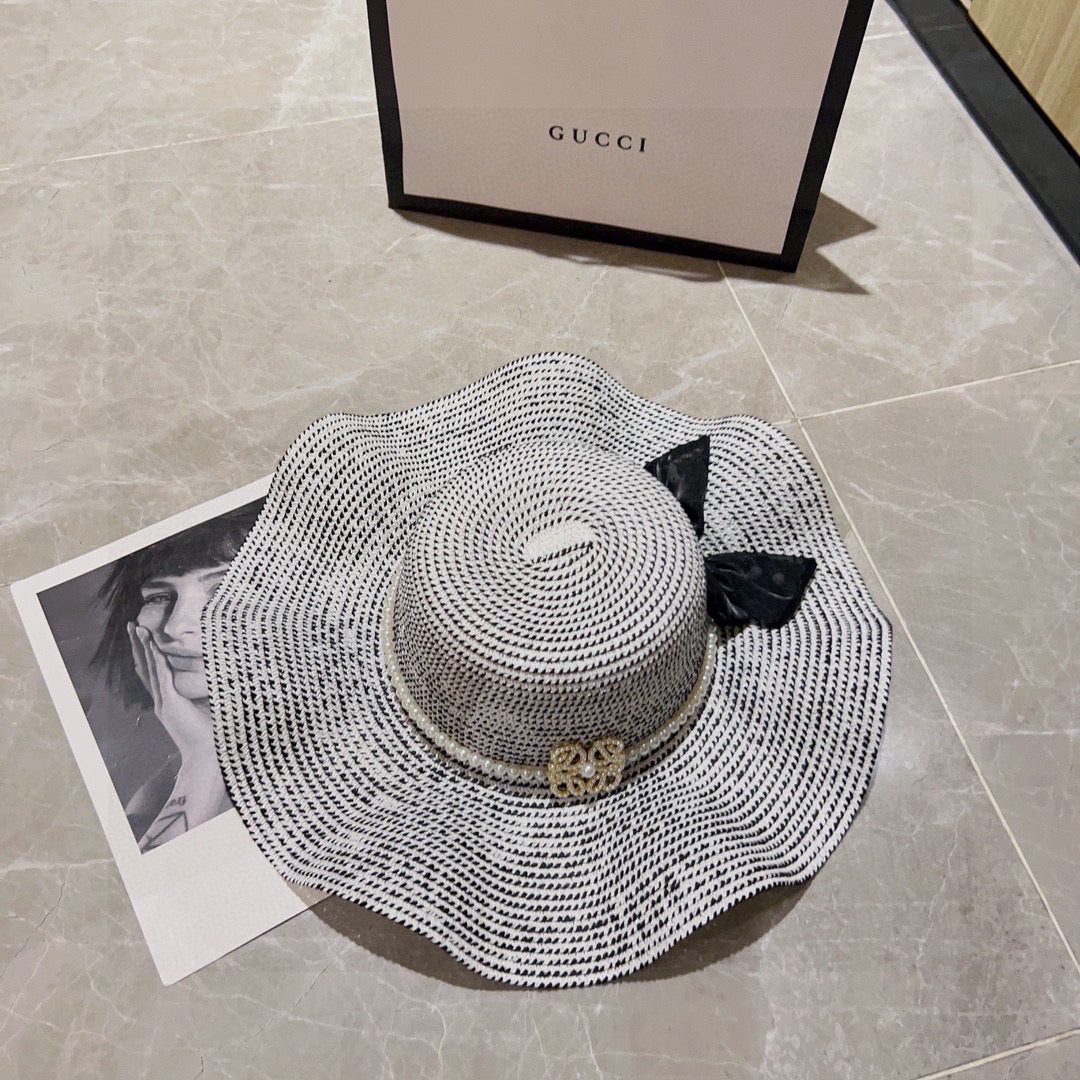 2025 new style ruffled pearl top hat straw hat
