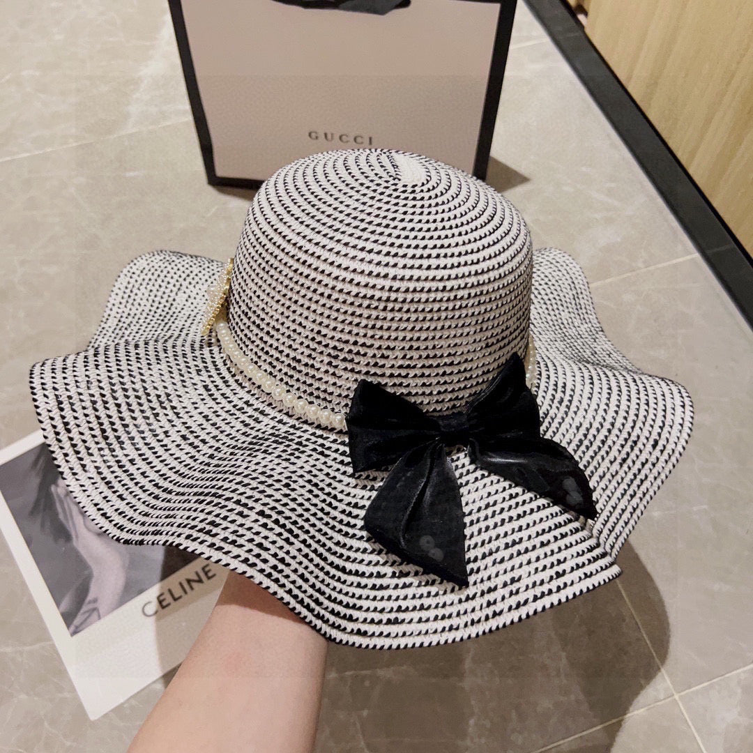 2025 new style ruffled pearl top hat straw hat