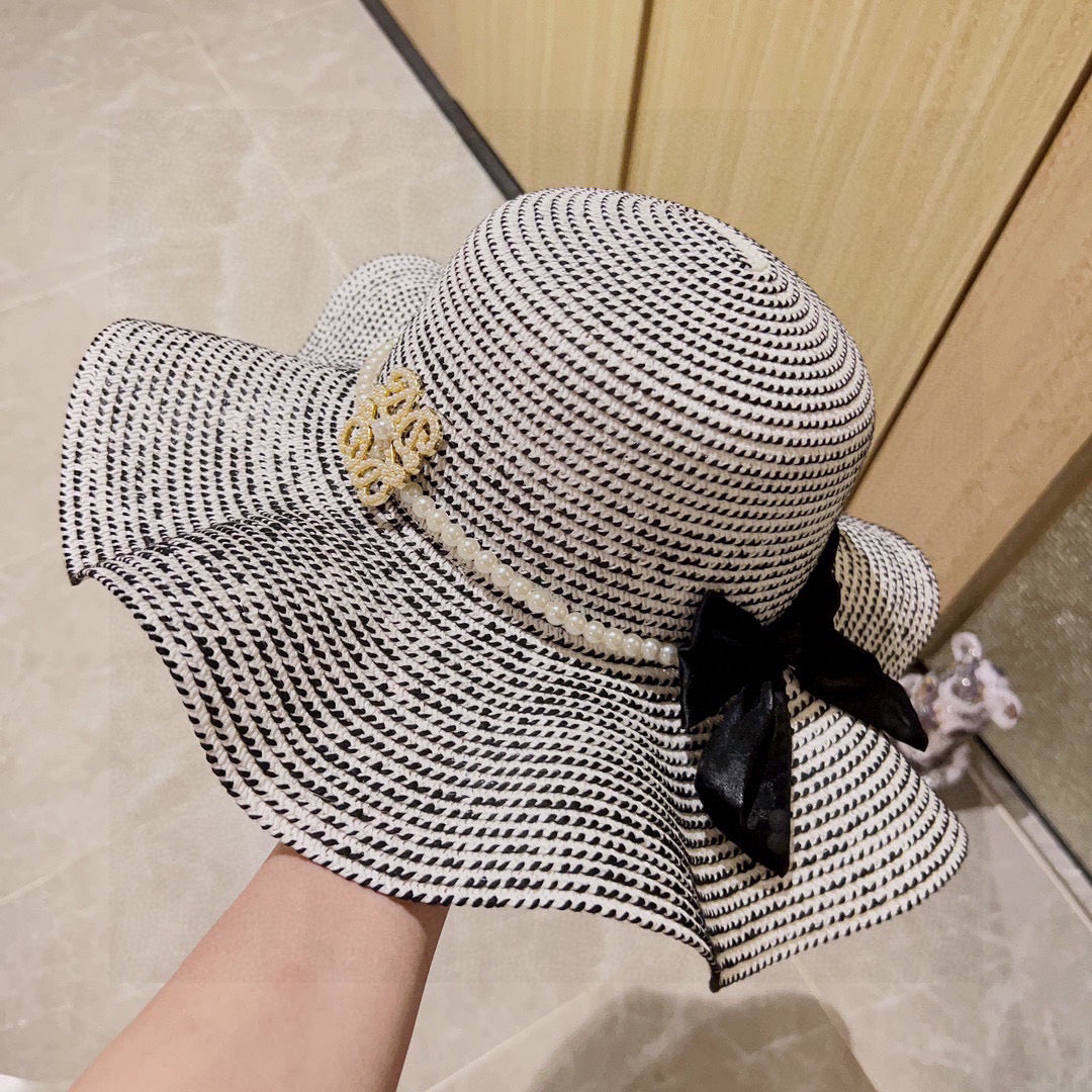2025 new style ruffled pearl top hat straw hat