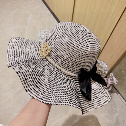 2025 new style ruffled pearl top hat straw hat