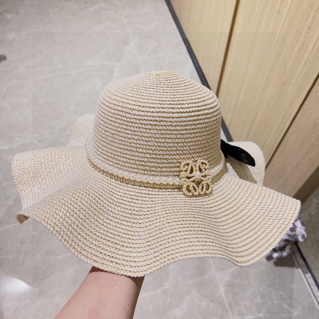 2025 new style ruffled pearl top hat straw hat