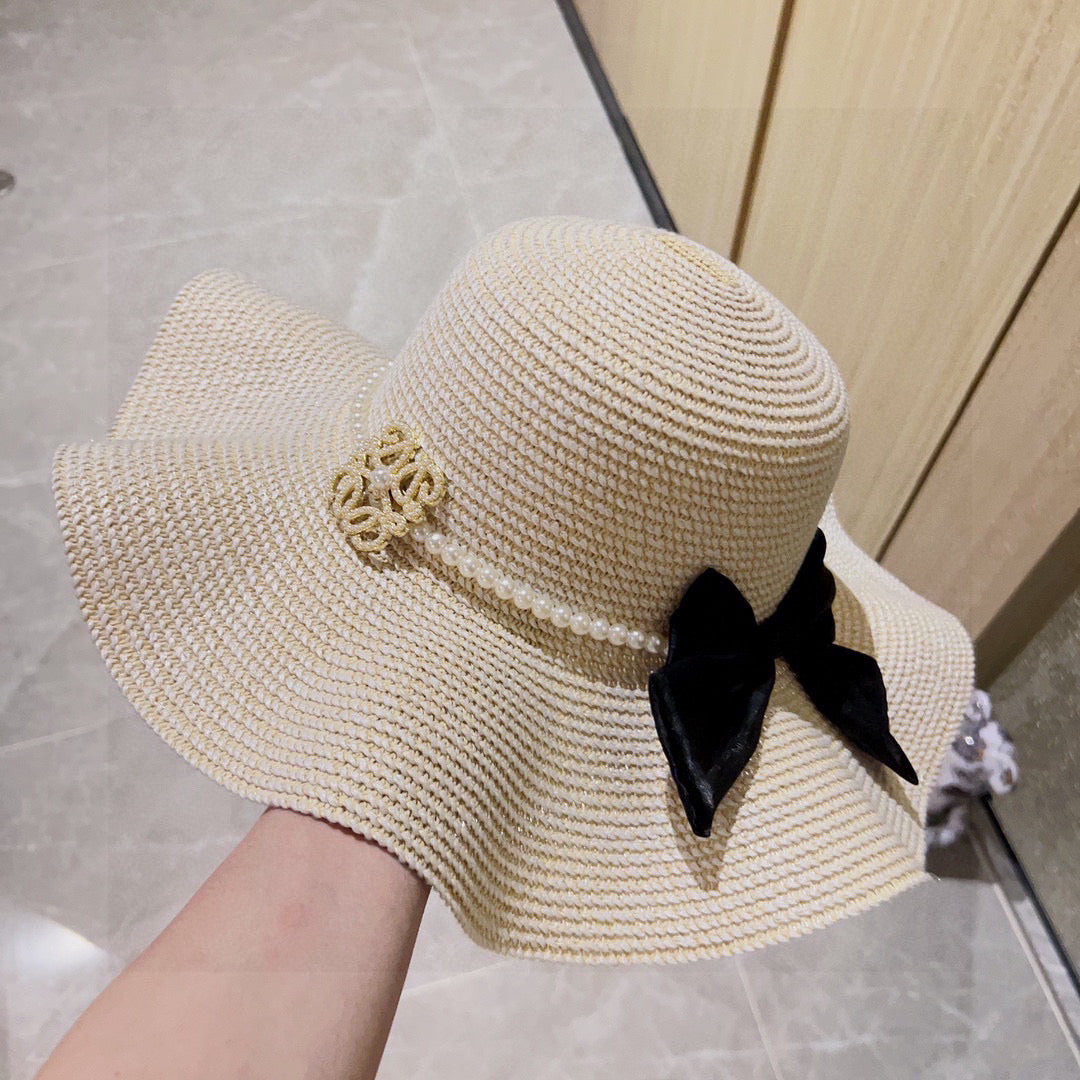 2025 new style ruffled pearl top hat straw hat