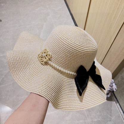 2025 new style ruffled pearl top hat straw hat