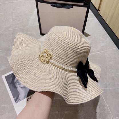 2025 new style ruffled pearl top hat straw hat
