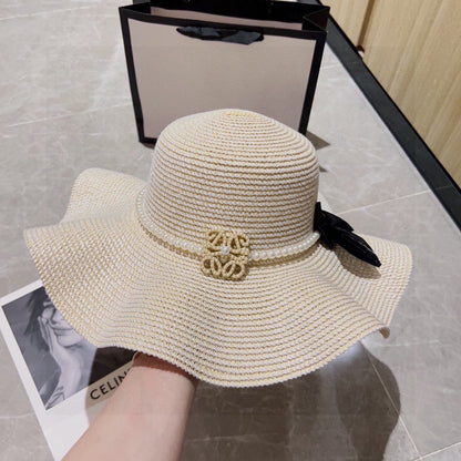 2025 new style ruffled pearl top hat straw hat