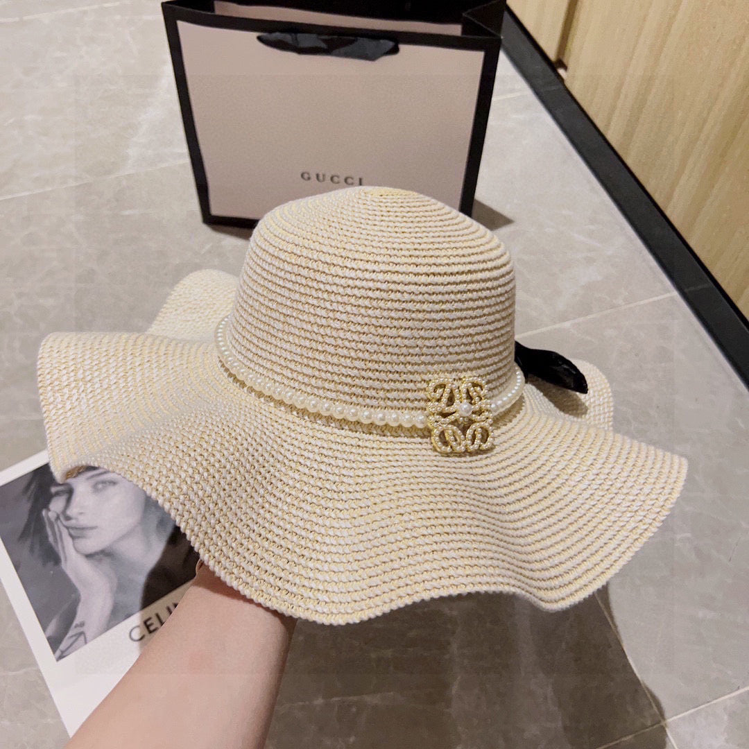 2025 new style ruffled pearl top hat straw hat
