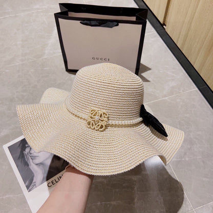 2025 new style ruffled pearl top hat straw hat