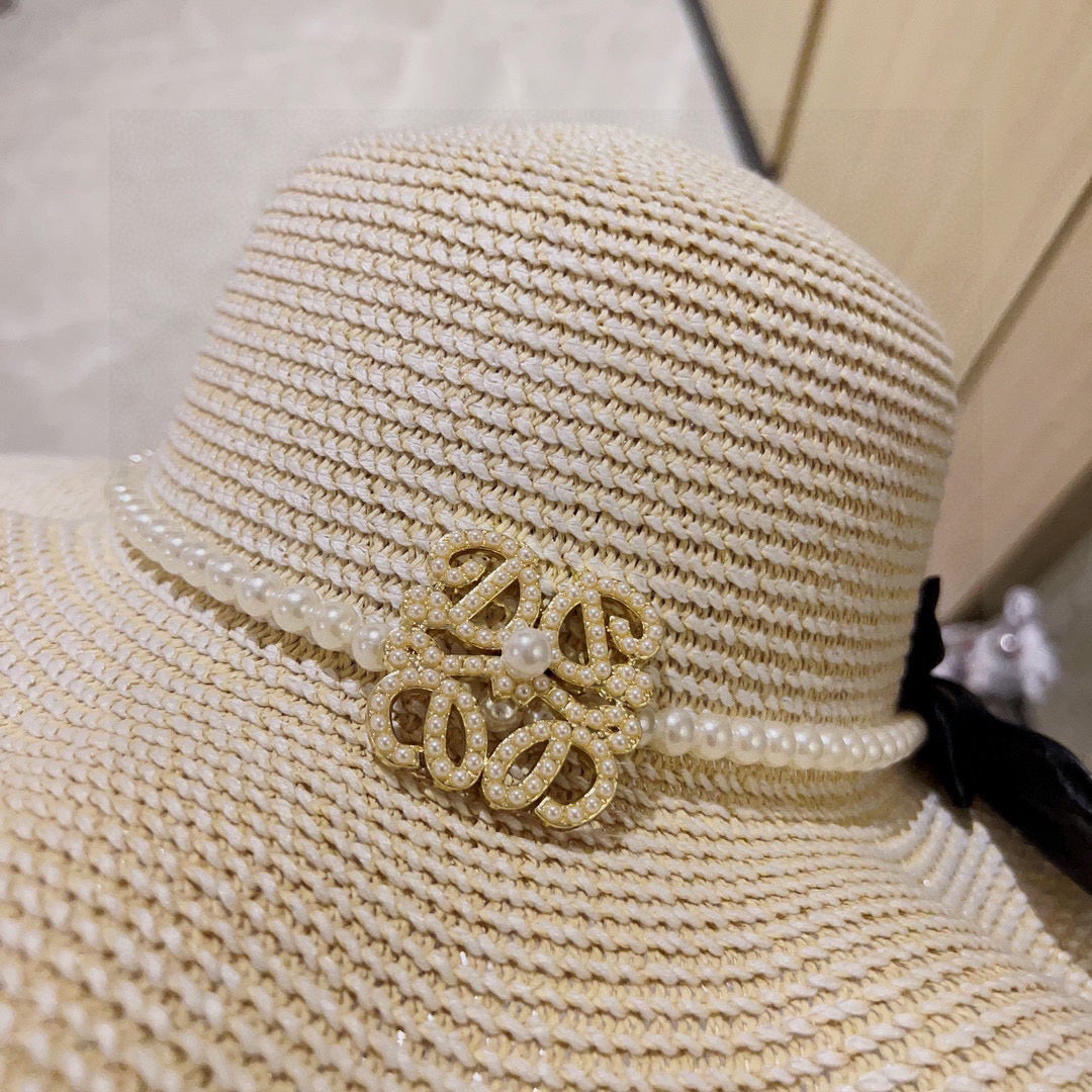 2025 new style ruffled pearl top hat straw hat