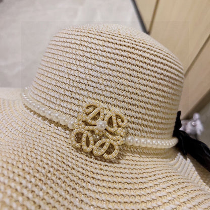 2025 new style ruffled pearl top hat straw hat