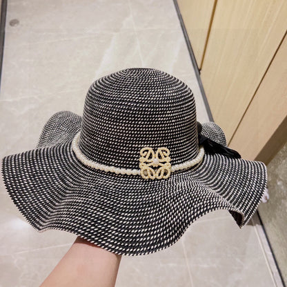 2025 new style ruffled pearl top hat straw hat