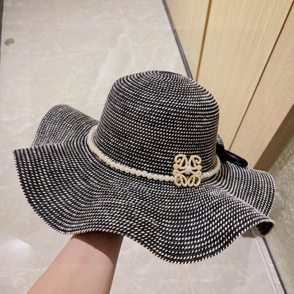 2025 new style ruffled pearl top hat straw hat