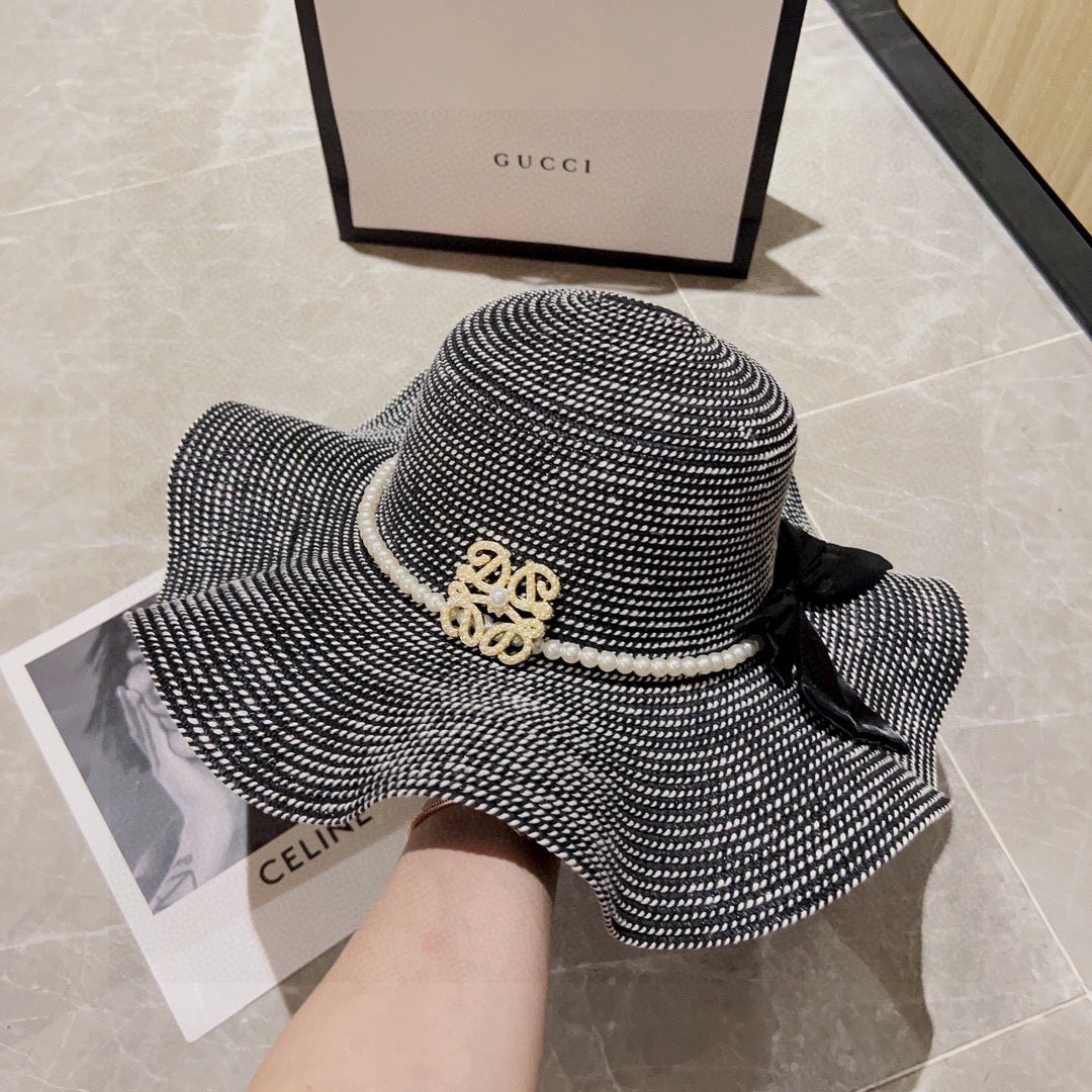 2025 new style ruffled pearl top hat straw hat
