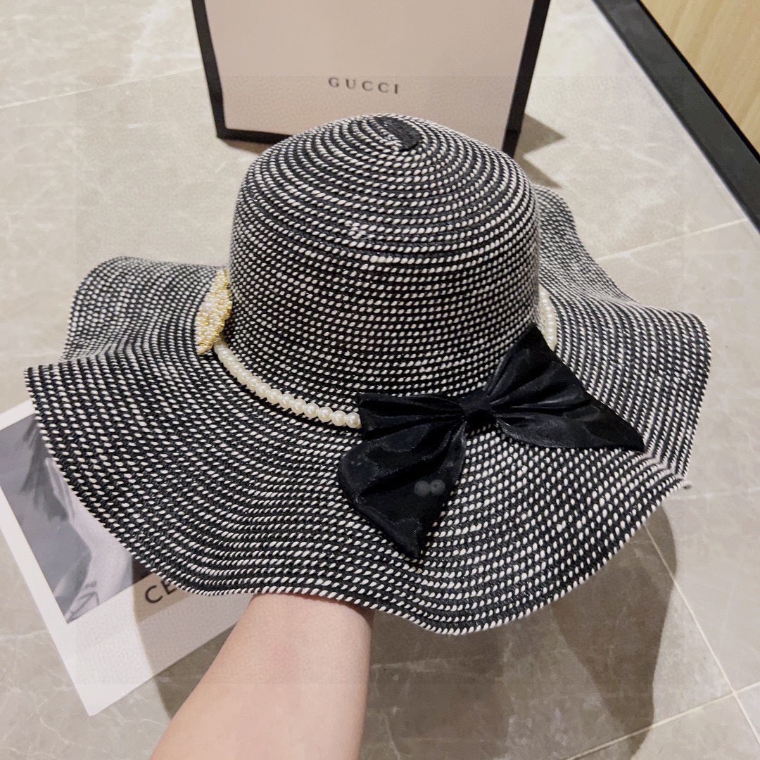 2025 new style ruffled pearl top hat straw hat