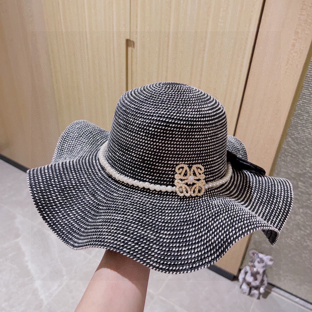 2025 new style ruffled pearl top hat straw hat