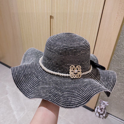 2025 new style ruffled pearl top hat straw hat