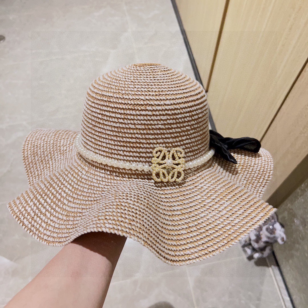 2025 new style ruffled pearl top hat straw hat