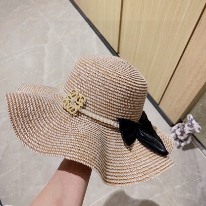 2025 new style ruffled pearl top hat straw hat