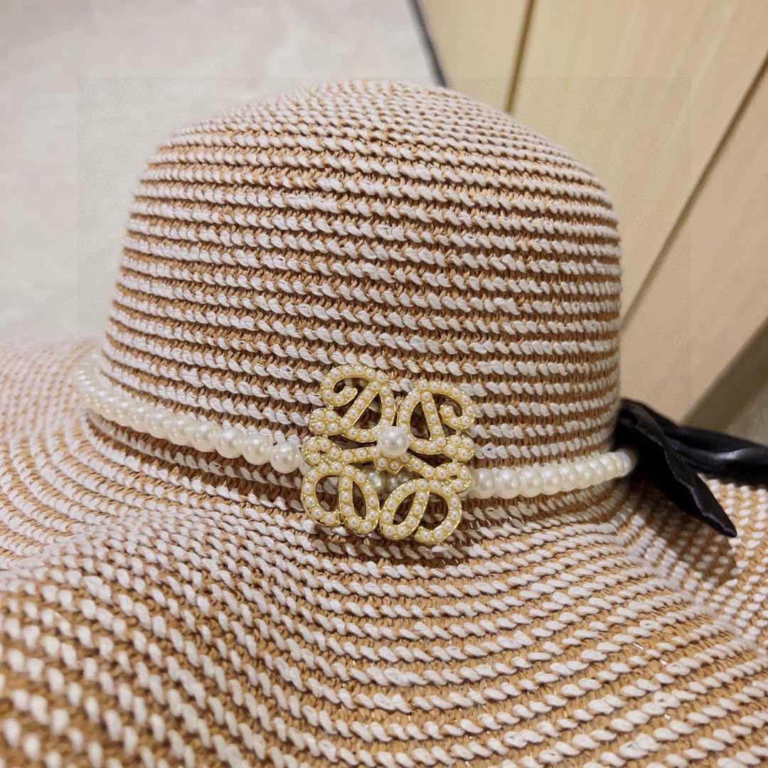2025 new style ruffled pearl top hat straw hat