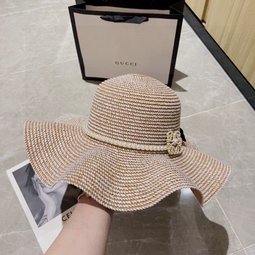 2025 new style ruffled pearl top hat straw hat