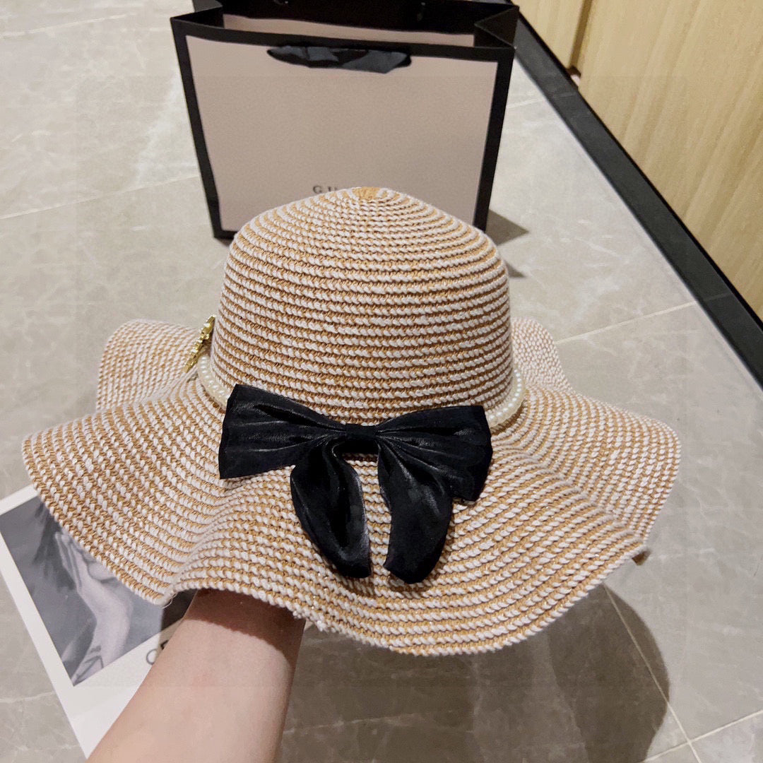 2025 new style ruffled pearl top hat straw hat