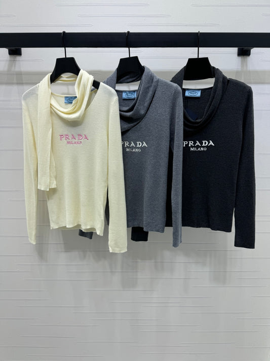 25 Early Autumn New Irregular Neck Knitted Long Sleeve Top