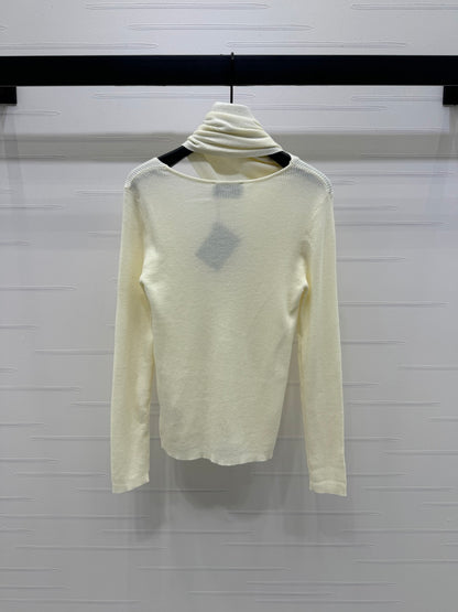 25 Early Autumn New Irregular Neck Knitted Long Sleeve Top