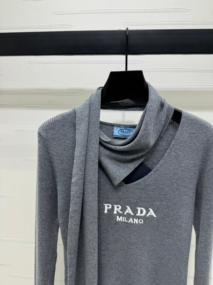 25 Early Autumn New Irregular Neck Knitted Long Sleeve Top