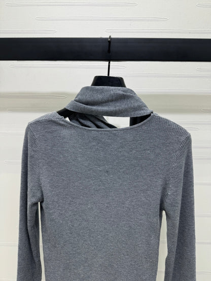 25 Early Autumn New Irregular Neck Knitted Long Sleeve Top