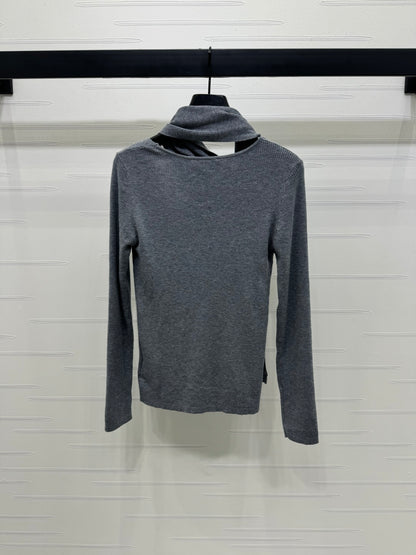 25 Early Autumn New Irregular Neck Knitted Long Sleeve Top