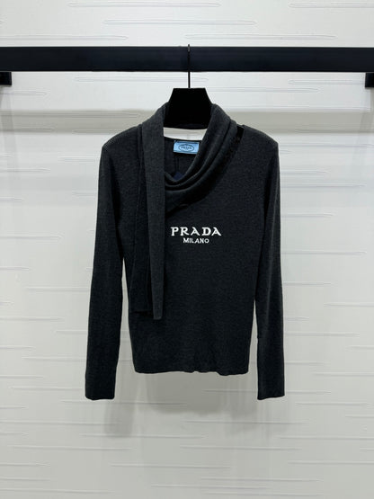 25 Early Autumn New Irregular Neck Knitted Long Sleeve Top