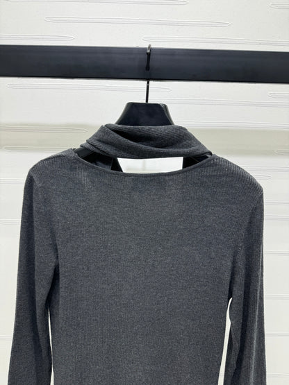 25 Early Autumn New Irregular Neck Knitted Long Sleeve Top