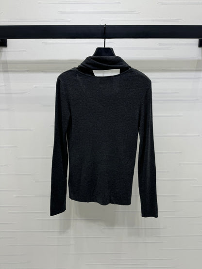 25 Early Autumn New Irregular Neck Knitted Long Sleeve Top