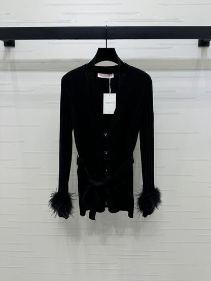 2025 Early Autumn New Ostrich Feather Slim Knit Cardigan