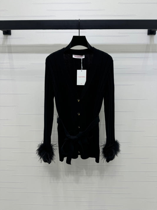 2025 Early Autumn New Ostrich Feather Slim Knit Cardigan