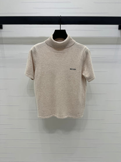 2025 early autumn new high collar knitted short sleeves