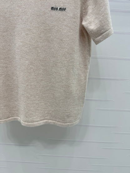 2025 early autumn new high collar knitted short sleeves