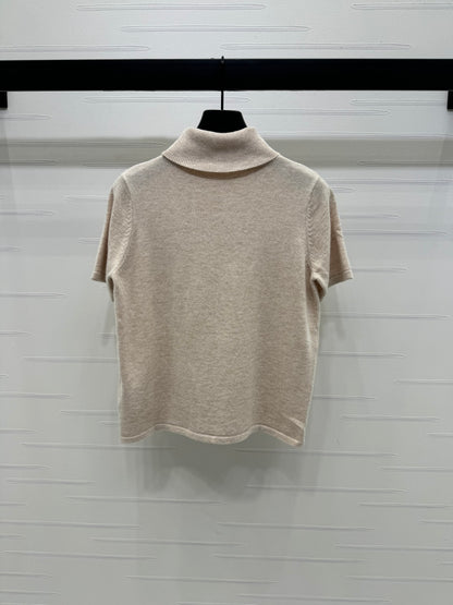 2025 early autumn new high collar knitted short sleeves
