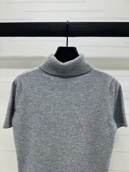 2025 early autumn new high collar knitted short sleeves