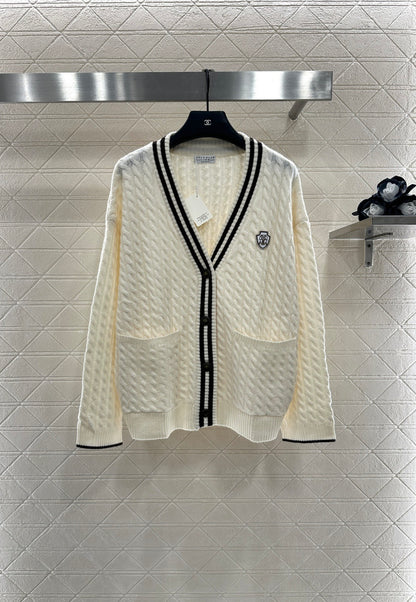 Bru 25 Fried Dough Twists striped cashmere cardigan, tennis series