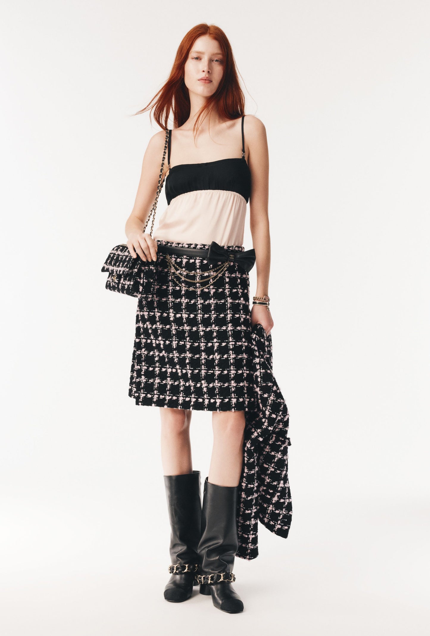 C 25 New style positioning plaid woven short jacket + A-line skirt set🖤