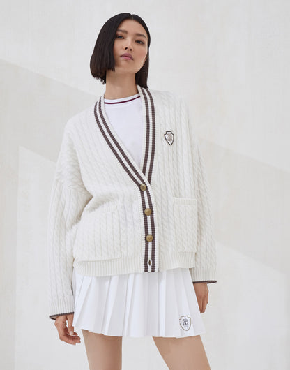 Bru 25 Fried Dough Twists striped cashmere cardigan, tennis series