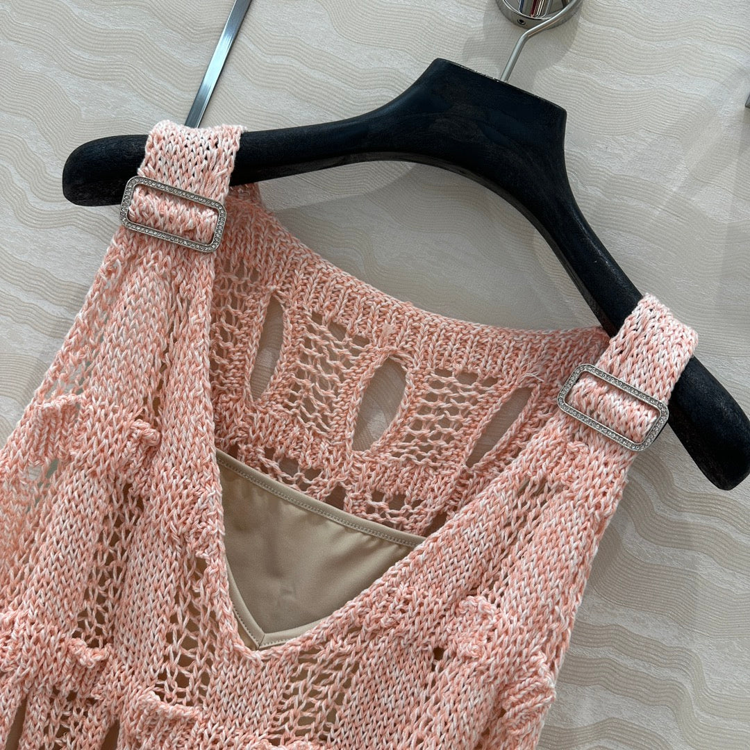 C 25 Wispy Crochet Knit Tank Top (mit Schmetterlingsgürtel) 