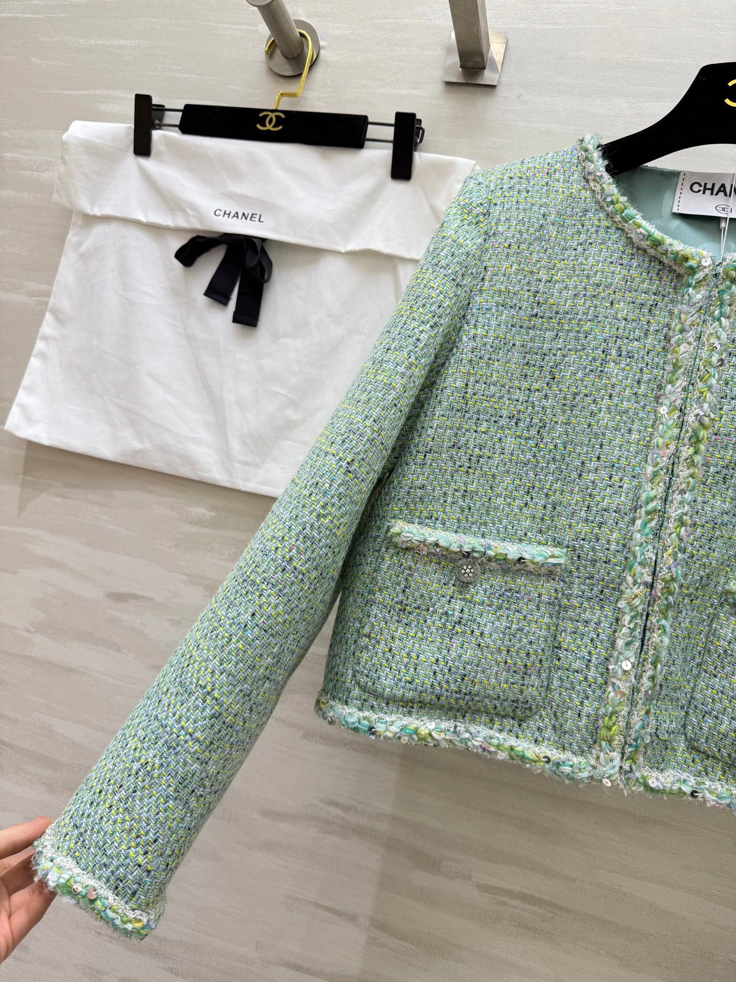 C 25 Green Braided Lace Tweed Jacket