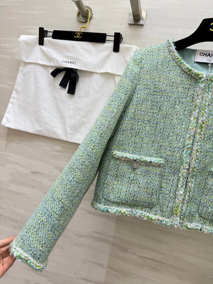 C 25 Green Braided Lace Tweed Jacket