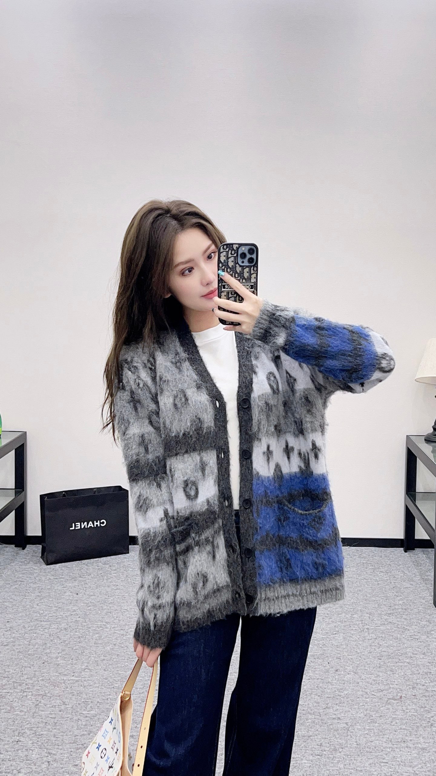 L 25 jacquard contrast mohair cardigan